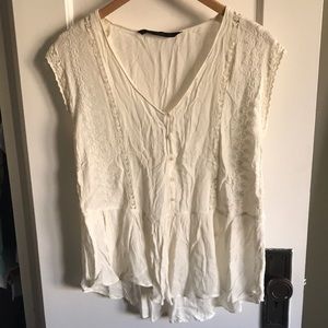 Flowy Ivory Lace Button-Up Zara S